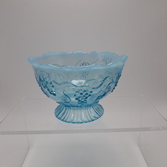 Vintage Jefferson Glass Blue Opalescent Footed Grapes & Vines Dish - Picture 5 of 16